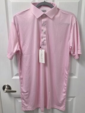 NWT LT Collars and Co Dress Collar Polo Shirt Large Tall Gingham Pink White New